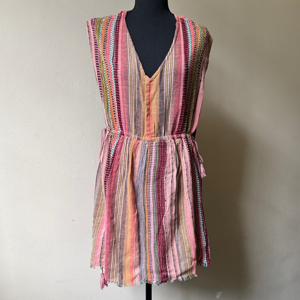 dRA Los Angeles Multicolor Striped Sleeveless Tunic Drawstring Dress
